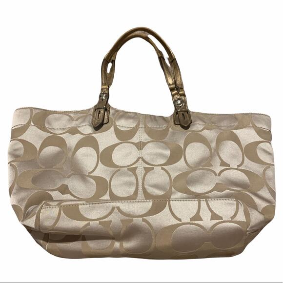 Coach gold and beige shoulder bag purse - Picture 1 of 16